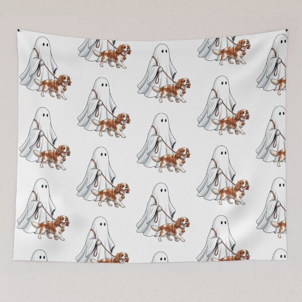 Item preview, Spooky Ghost Walking Cavalier King Charles Spaniel Dog Lover Halloween Art designed and sold by raedattia.