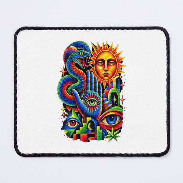 Item preview, Mystical Snake & Sun Psychedelic Eye – Vibrant Surrealist Art designed and sold by ELVIN DESIGNS.