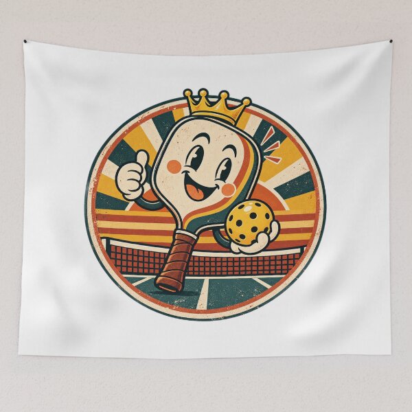 Artikelvorschau, Pickleball King Crown Paddle Maskottchen - Vintage Retro Court Badge Aufkleber entworfen und verkauft von VYBEHAUS.