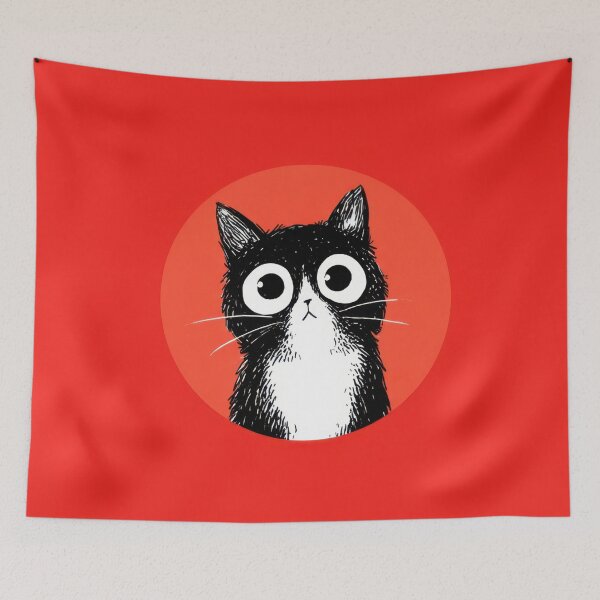Item preview, Black and white cat on red designed and sold by anytka.