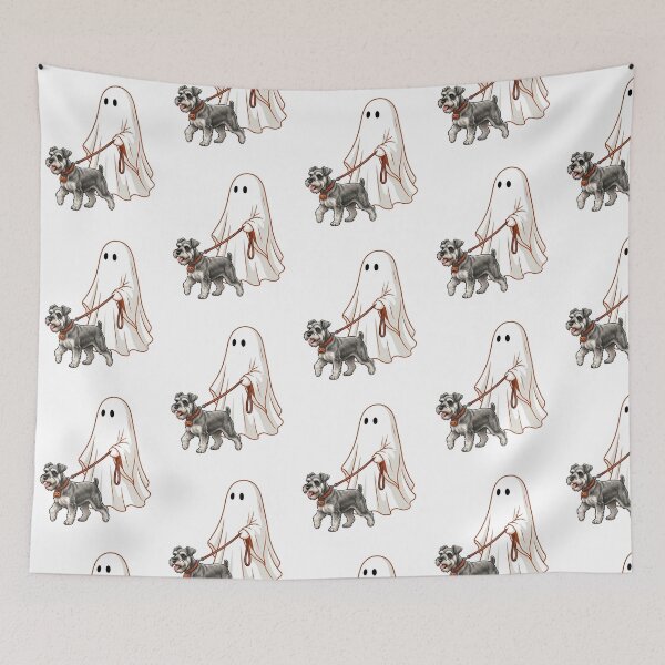 Item preview, Spooky Ghost Walking Miniature Schnauzer Dog Lover Halloween Art designed and sold by raedattia.