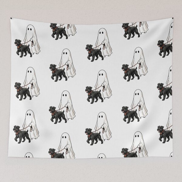Item preview, Spooky Ghost Walking Black Schnauzer Dog Lover Halloween Illustration Art designed and sold by raedattia.