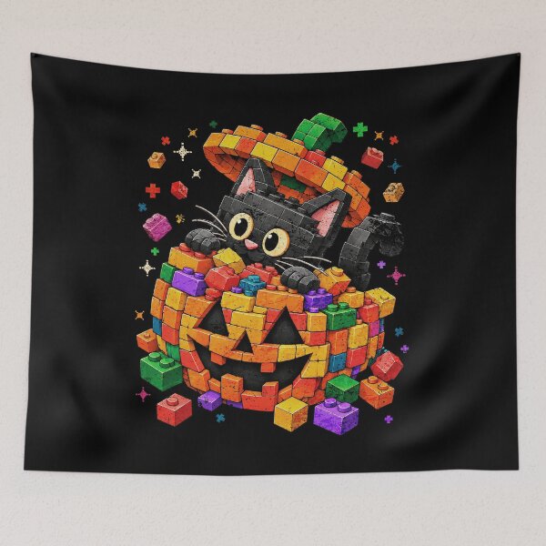 Item preview, Cute Black Cat Pumpkin Brick Building Blocks Toy  designed and sold by schoolofbullies.
