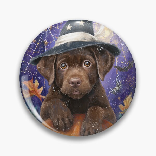 Item preview, Halloween Chocolate Labrador Puppy with Pumpkin – Witch Dog Wall Art designed and sold by elisarasada.