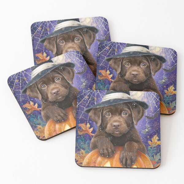 Item preview, Halloween Chocolate Labrador Puppy with Pumpkin – Witch Dog Wall Art designed and sold by elisarasada.