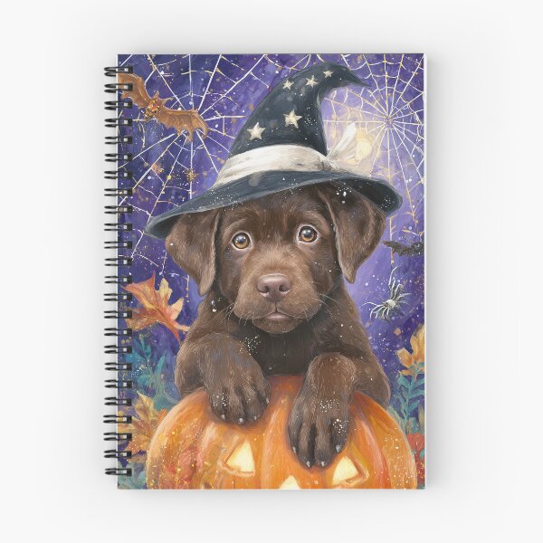 Item preview, Halloween Chocolate Labrador Puppy with Pumpkin – Witch Dog Wall Art designed and sold by elisarasada.