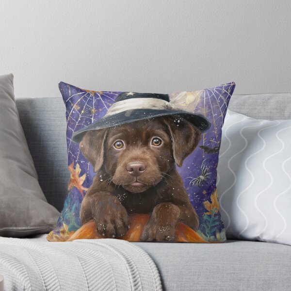 Item preview, Halloween Chocolate Labrador Puppy with Pumpkin – Witch Dog Wall Art designed and sold by elisarasada.