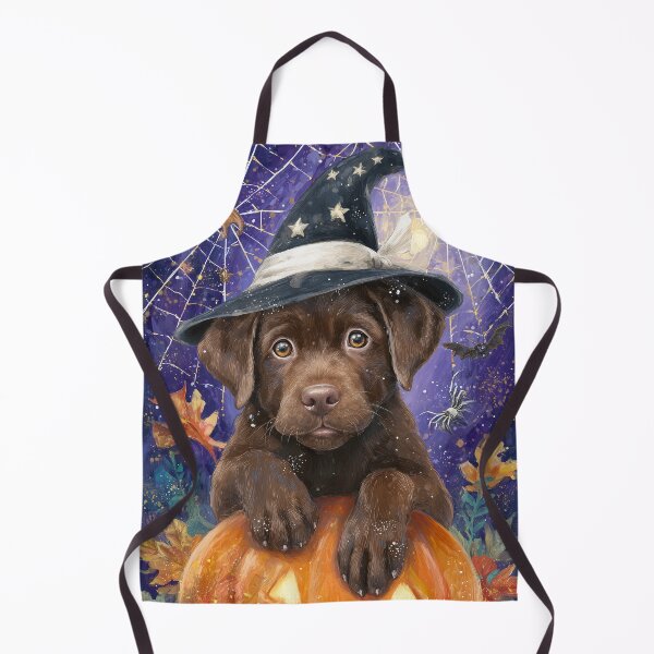 Artikelvorschau, Halloween-Schokoladenlabradorwelpe mit Kürbis – Wandbild mit Hexenhund entworfen und verkauft von elisarasada.