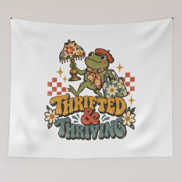 Item preview, Thrifted and Thriving Cottagecore Frog with Vintage Finds designed and sold by Cute-and-Co.