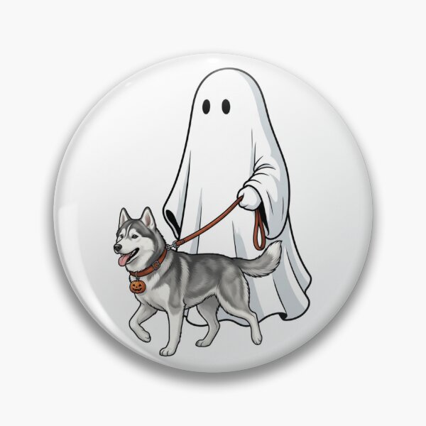 Artikelvorschau, Gruselige Halloween-Illustration: Ein sibirischer Husky-Liebhaber mit einem wandelnden Geist entworfen und verkauft von raedattia.