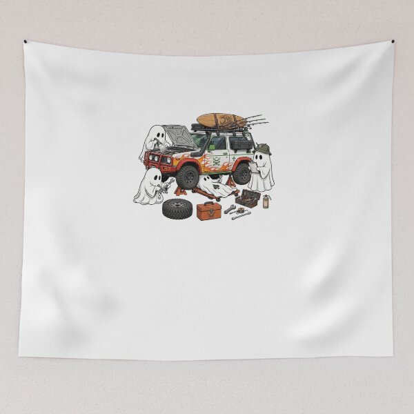 Item preview, Ghost Mechanics Fixing 4x4 Offroad SUV Funny Beach Halloween T-Shirt designed and sold by inkfluenceart.