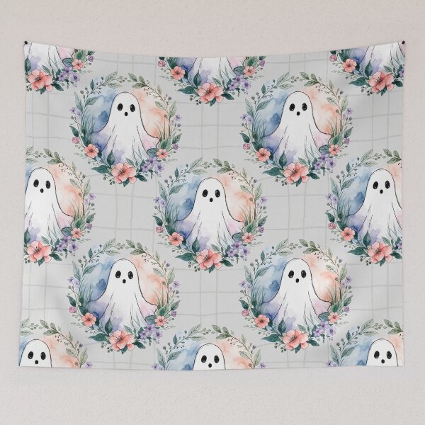 Item preview, Watercolor Floral Ghost Halloween Pattern designed and sold by Camel & Quirk.