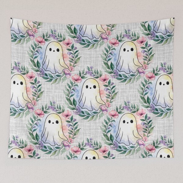 Item preview, Cute Ghost Floral Wreath Seamless Pattern designed and sold by Camel & Quirk.