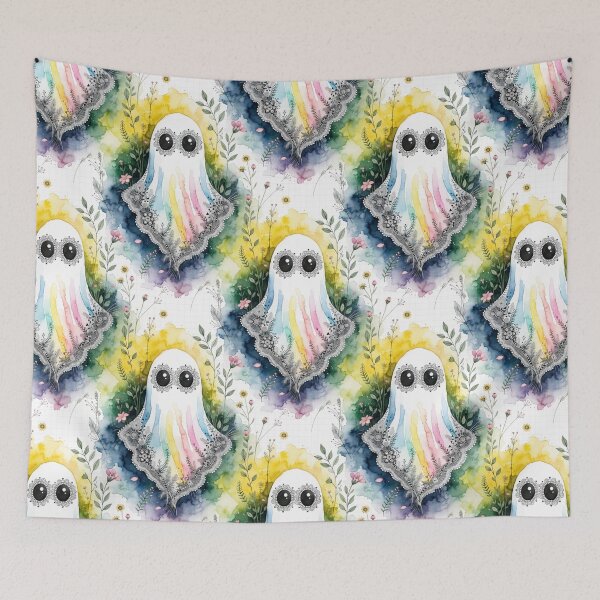 Item preview, Rainbow Watercolor Ghost Halloween Pattern designed and sold by Camel & Quirk.