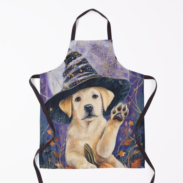 Aperçu de l'œuvre Décoration murale Halloween Labrador doré avec citrouille – Chien sorcière de ferme créée et vendue par elisarasada.
