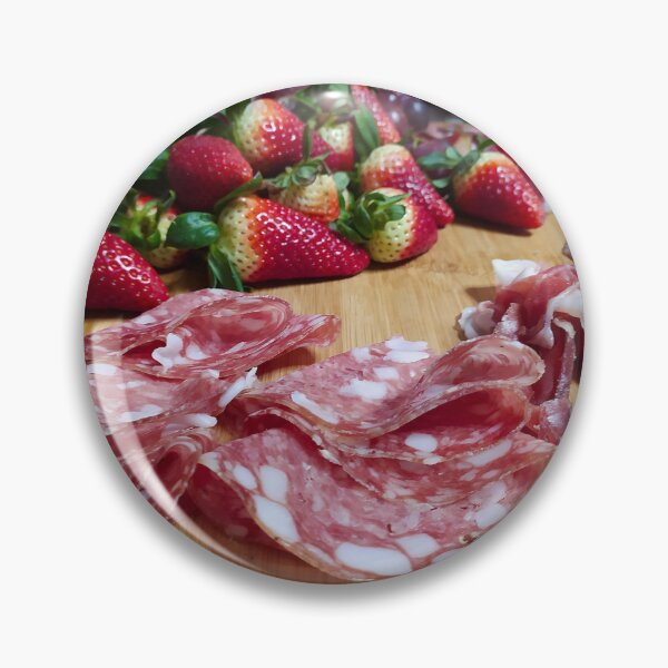 Item preview, Salami, ham and fresh strawberries on a cutting board, close up. Appetizer, Italian cuisine. designed and sold by ollgast5.