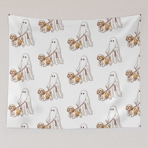 Item preview, Spooky Ghost Walking Shih Tzu Dog Lover Halloween Illustration Art designed and sold by raedattia.