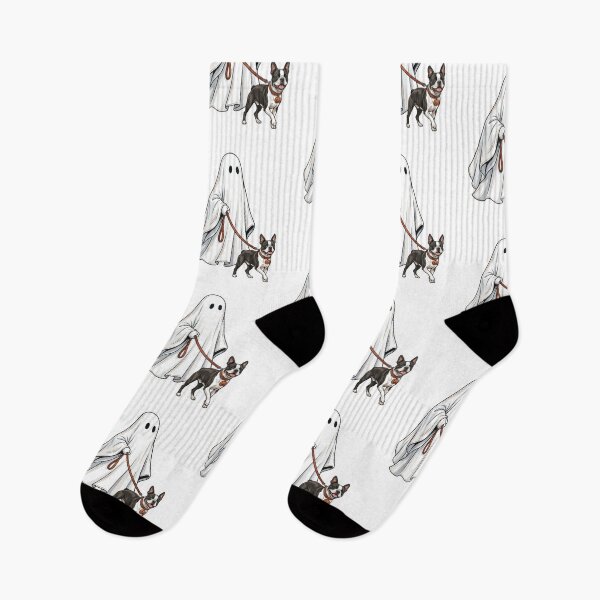 Item preview, Spooky Ghost Walking Boston Terrier Dog Lover Halloween Illustration Art designed and sold by raedattia.