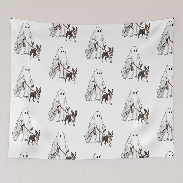 Item preview, Spooky Ghost Walking Boston Terrier Dog Lover Halloween Illustration Art designed and sold by raedattia.
