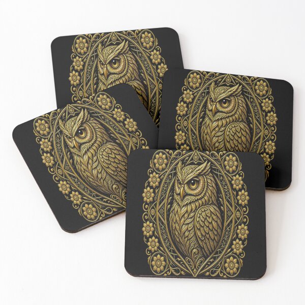 Item preview, Majestic Golden Owl of Wisdom Elegant Floral Geometric Art designed and sold by Breezes-of-Ida.