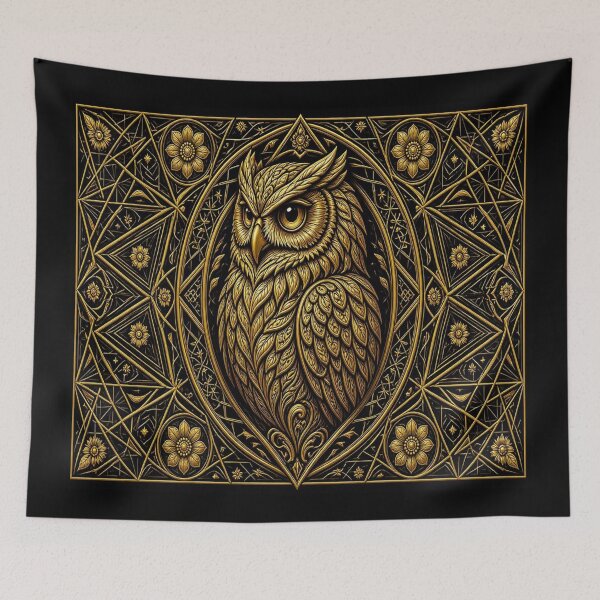 Item preview, Majestic Golden Owl of Wisdom Elegant Floral Geometric Art designed and sold by Breezes-of-Ida.