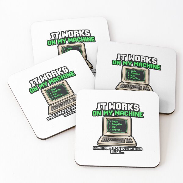 Artikelvorschau, Es funktioniert auf meinem Rechner – Programmiererhumor entworfen und verkauft von TBillMAG — Retro Tech & IT Humor.