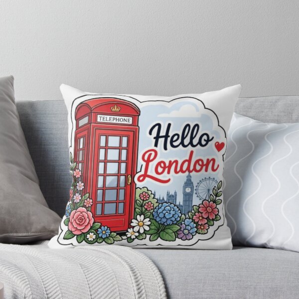 Artikelvorschau, Hallo London: Vintage-Telefonzelle in Rot & floraler Stanzaufkleber entworfen und verkauft von PrintWavePro.