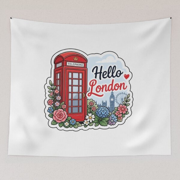 Item preview, Hello London: Vintage Red Phone Booth & Floral Die-Cut Sticker designed and sold by PrintWavePro.
