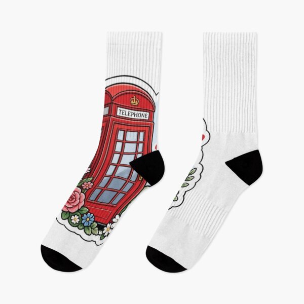 Artikelvorschau, Hallo London: Vintage-Telefonzelle in Rot & floraler Stanzaufkleber entworfen und verkauft von PrintWavePro.