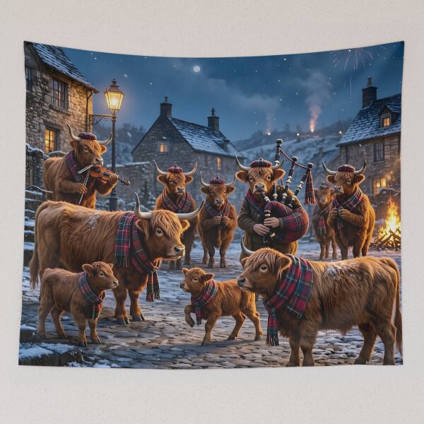 Artikelvorschau, Hogmanay Ceilidh mit Hochlandkühen entworfen und verkauft von Sybille-Yates.