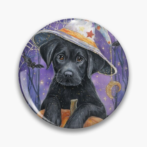 Item preview,  Halloween Black Labrador Puppy with Pumpkin – Witch Hat Dog Art designed and sold by elisarasada.