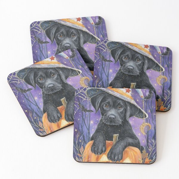 Item preview,  Halloween Black Labrador Puppy with Pumpkin – Witch Hat Dog Art designed and sold by elisarasada.