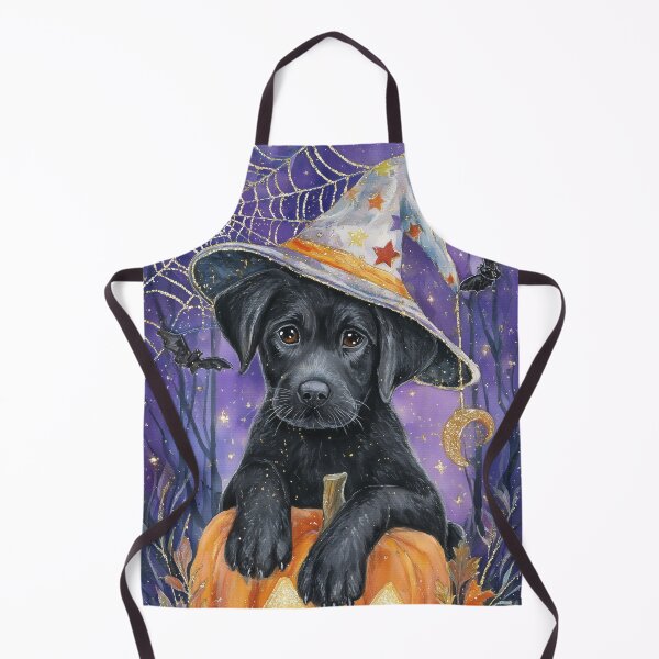 Aperçu de l'œuvre Chiot Labrador noir d'Halloween avec citrouille – Art canin avec chapeau de sorcière créée et vendue par elisarasada.