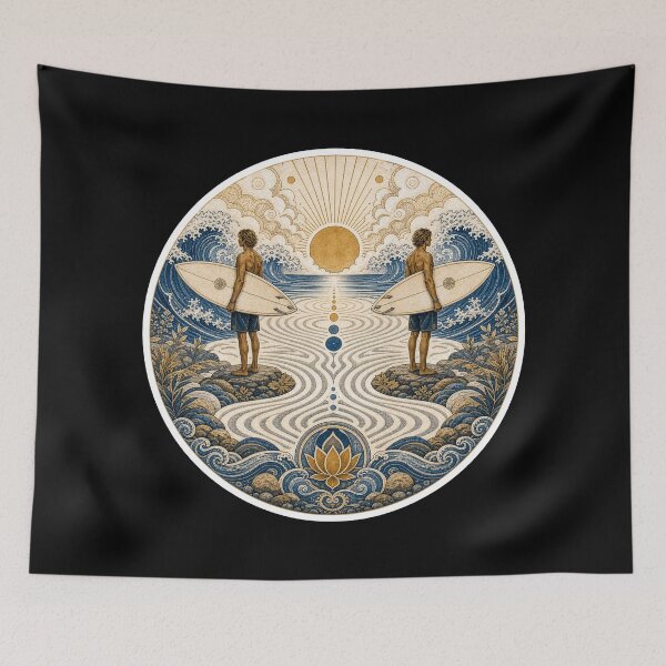 Item preview, Surf Mandala Dual Surfer Zen Garden Wave Art Print Sticker Surf Gift designed and sold by sharifex.