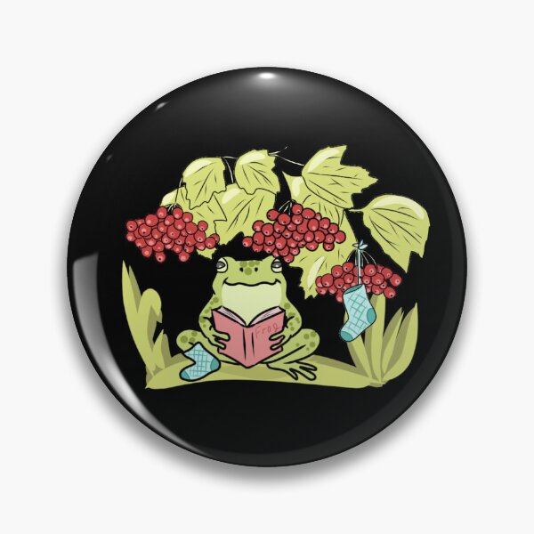 Item preview, ​Frog Reading Book Under Highbush Cranberry Branch Cozy Cottagecore Art designed and sold by LeshanArt.