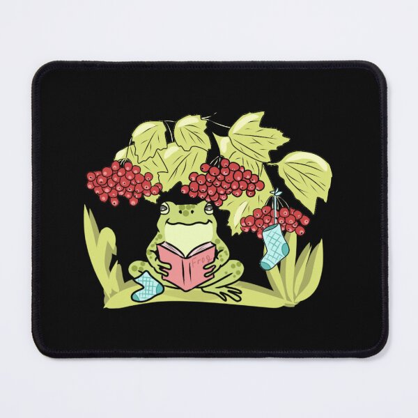 Item preview, Frog Reading Book Under Highbush Cranberry Branch Cozy Cottagecore Art designed and sold by LeshanArt.