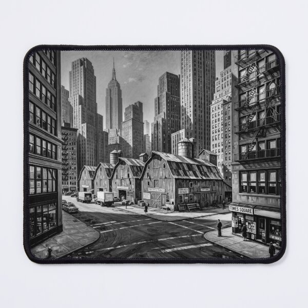 Item preview, Black And White Red Barns Middle Of NYC Realism Art designed and sold by Home Decor Art.
