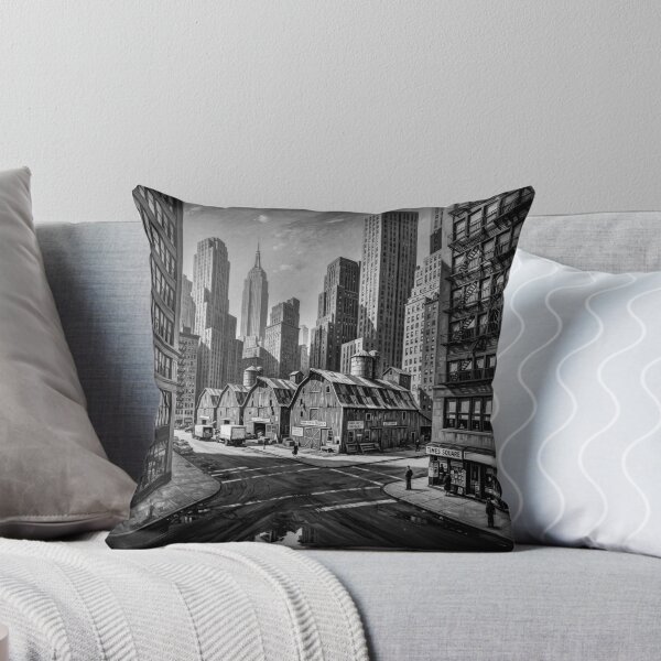 Artikelvorschau, Black And White Red Barns Middle Of NYC Realism Art entworfen und verkauft von Home Decor Art.