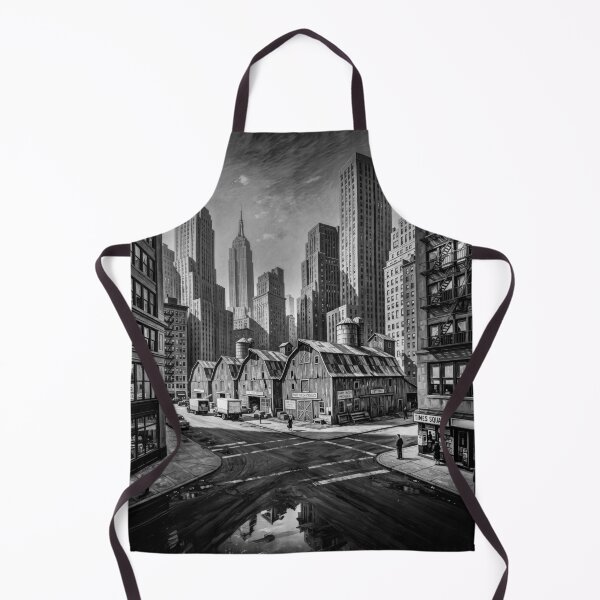 Artikelvorschau, Black And White Red Barns Middle Of NYC Realism Art entworfen und verkauft von Home Decor Art.
