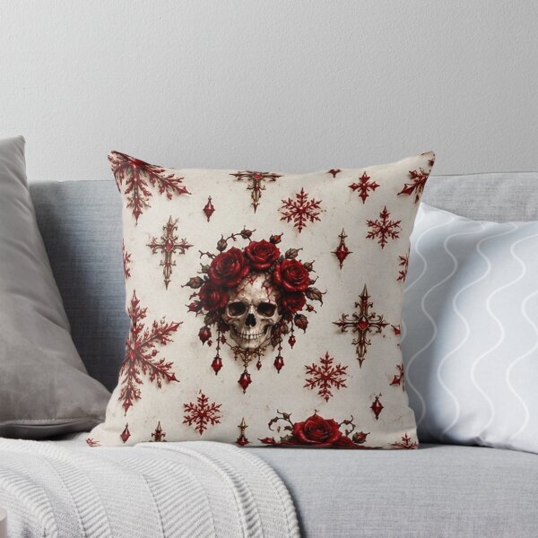 Item preview, Gothic Rose Skull & Red Snowflake Dark Floral Pattern designed and sold by cabuks.