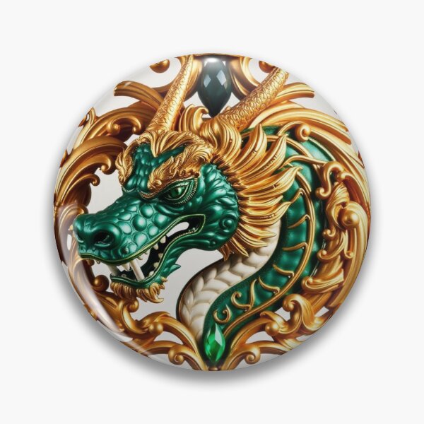 Item preview, Ornate Green Dragon in Golden Frame - Fantasy Medallion Art designed and sold by Marip1974.