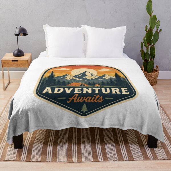 Item preview, Vintage Adventure Awaits - Retro Mountain & Camping Badge designed and sold by PrintWavePro.