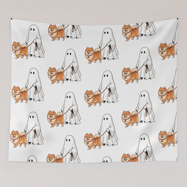 Item preview, Spooky Ghost Walking Orange Pomeranian Dog Lover Halloween Art designed and sold by raedattia.