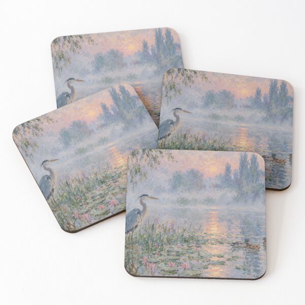Item preview, Monet Style Heron Misty Lake Print  designed and sold by Blue  Robin.