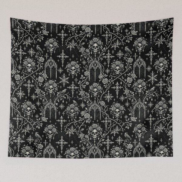 Item preview, Raven Skull & Cathedral Arch Dark Monochrome Pattern designed and sold by cabuks.