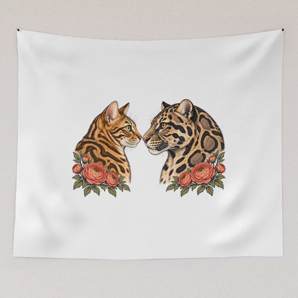 Item preview, Tabby Cat Ocelot Pink Peony designed and sold by Old's Cool Cat Studio.
