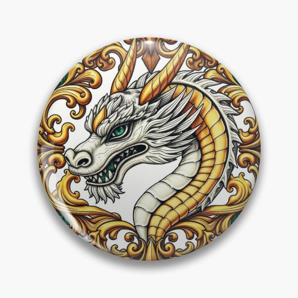 Item preview, White Dragon in Golden Baroque Frame - Fantasy Medallion Art designed and sold by Marip1974.