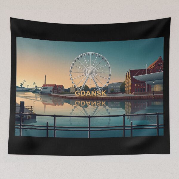 Item preview, Gdansk Waterfront Sunrise and Ferris Wheel Illustration designed and sold by ArtworkNorth.