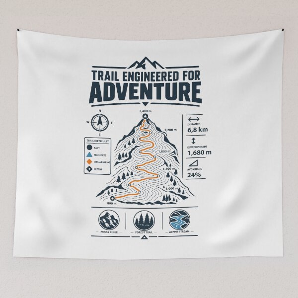 Item preview, Trail Engineered for Adventure Hiking Mountain Elevation Route Outdoor T-Shirt designed and sold by Design-Pro-21.