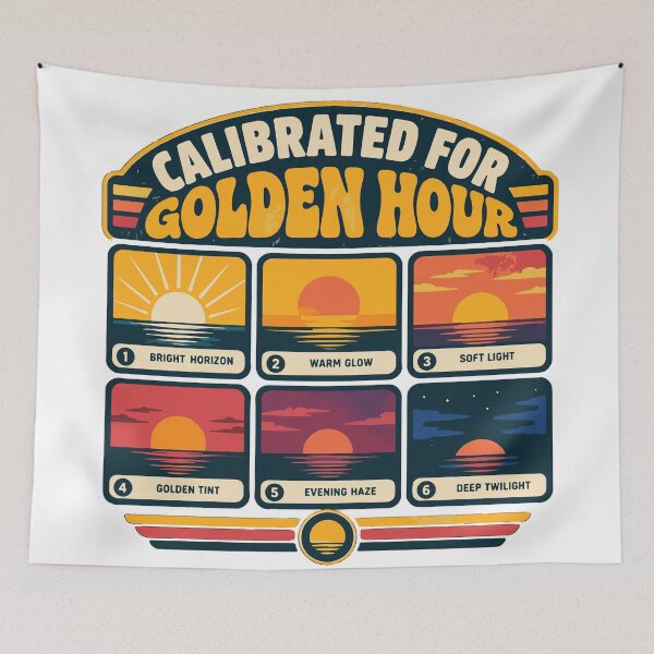 Item preview, Calibrated for Golden Hour Retro Sunset Photography Lighting T-Shirt designed and sold by Design-Pro-21.